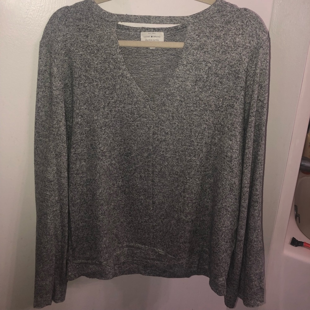Lucky Brand Grey Bell Sleeve Sweater